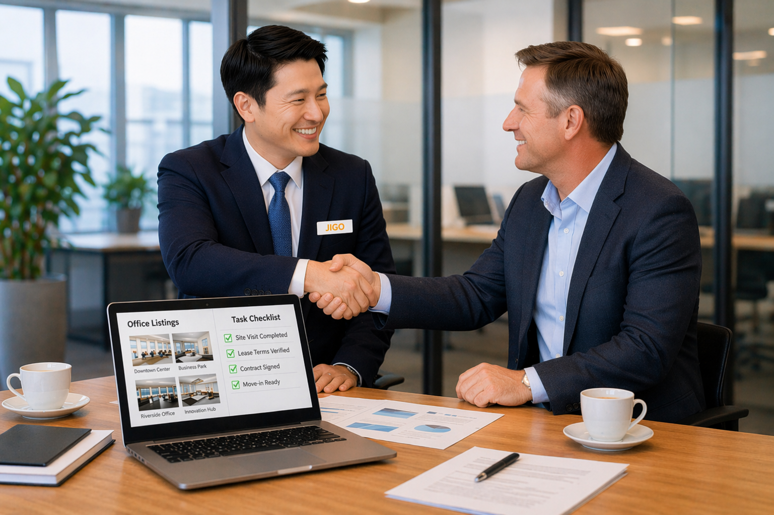 JIGO 담당자가 팁스 지원금 오피스 매칭을 도와주는 회의 장면